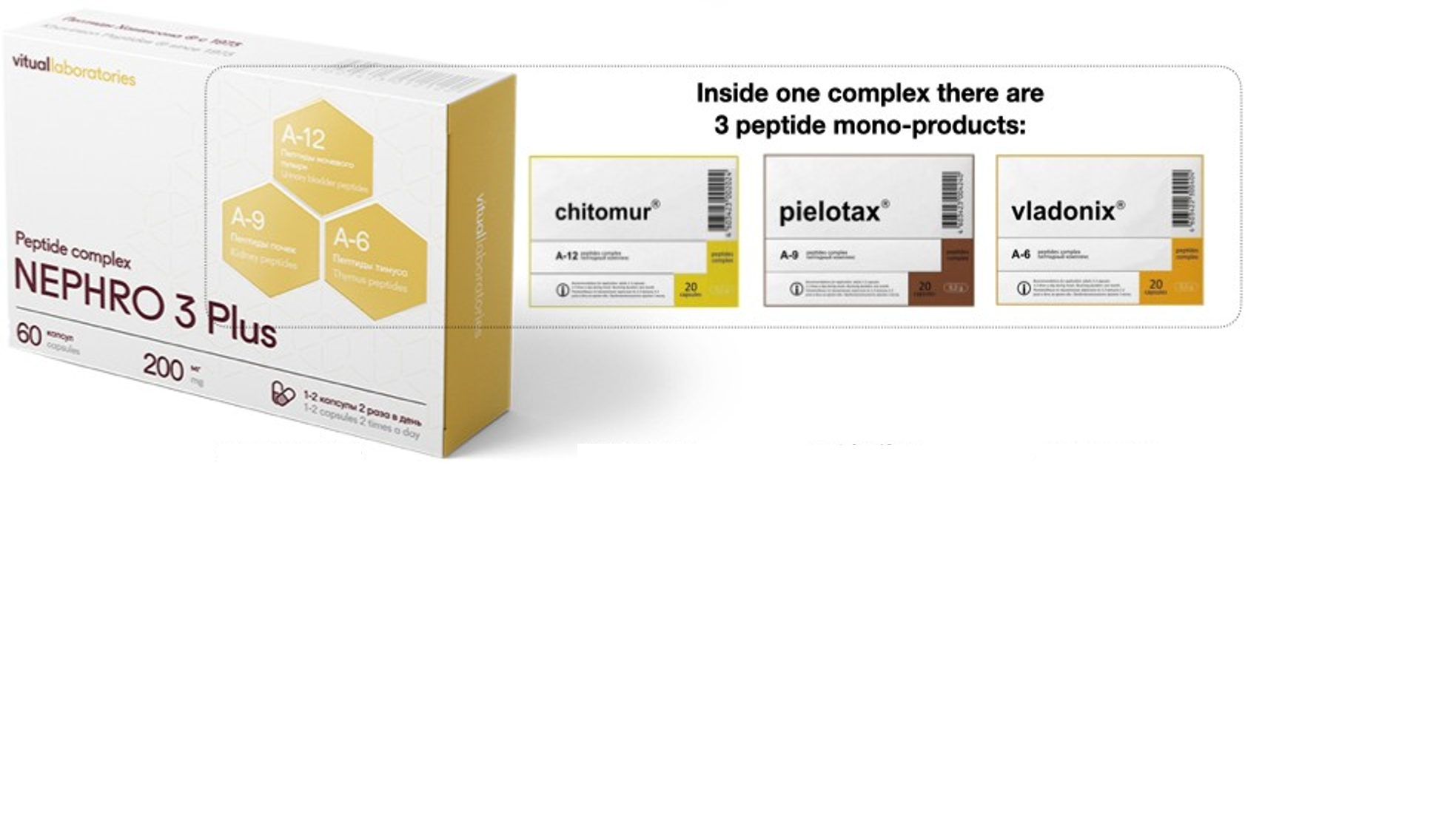 Nephro 3 Plus peptidkomplex med Pielotax, Chitomur och Vladonix