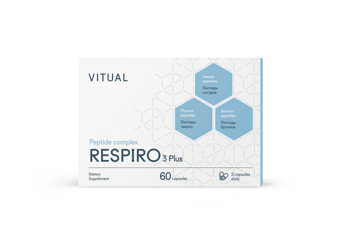 Vitual Respiro 3 Plus dietary supplement packaging on a transparent background