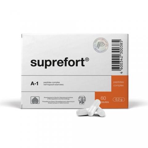 Suprefort A-1 supplement packaging with capsules on a white background